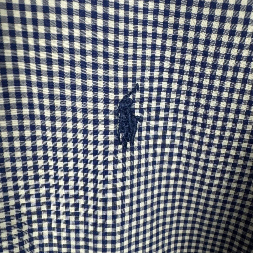 Ralph Lauren Gingham Long Sleeve Shirt‎ Boys M Navy Blue Button Logo Down